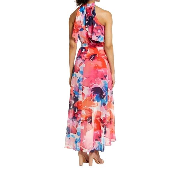 NWT Eliza J Floral Halter Neck Popover High Low Dress 14 - Picture 2 of 4